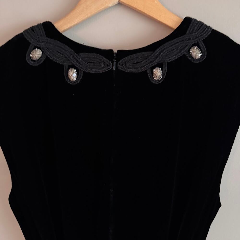 Tory Burch Black Velvet Embellished Neckline Short Sleeve Dress Size 10 - Picture 5 of 8